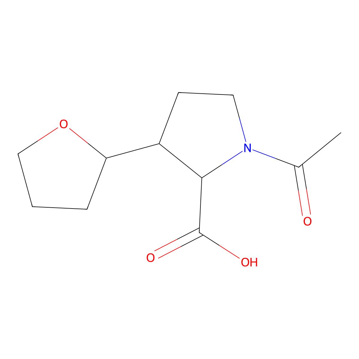 1-Acetyl-3-(oxolan-2-yl)pyrrolidine-2-carboxylic acid molecular structure, CAS 2680648-62-6