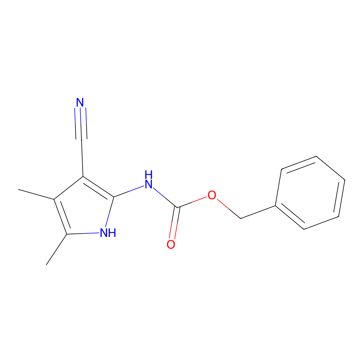 benzyl N-(3-cyano-4,5-dimethyl-1H-pyrrol-2-yl)carbamate molecular structure, CAS 2680648-87-5