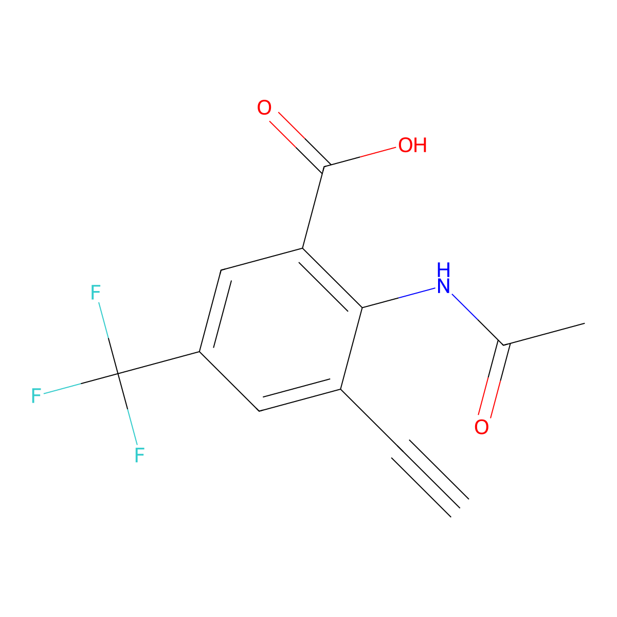 2-Acetamido-3-ethynyl-5-(trifluoromethyl)benzoic acid molecular structure, CAS 2680649-01-6