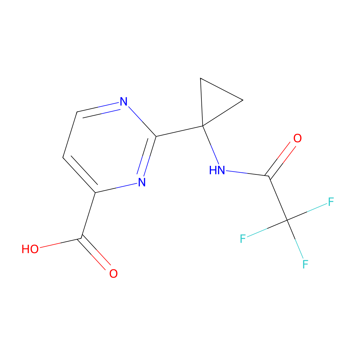 2-[1-(2,2,2-Trifluoroacetamido)cyclopropyl]pyrimidine-4-carboxylic acid molecular structure, CAS 2680658-60-8