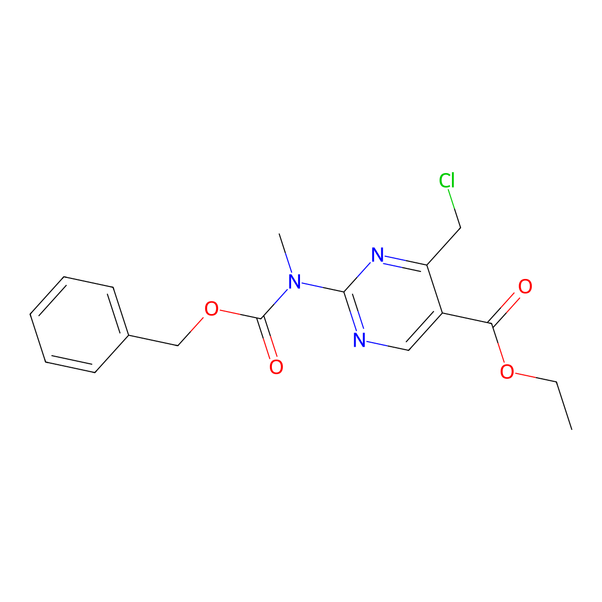 Ethyl 2-{[(benzyloxy)carbonyl](methyl)amino}-4-(chloromethyl)pyrimidine-5-carboxylate molecular structure, CAS 2680658-72-2