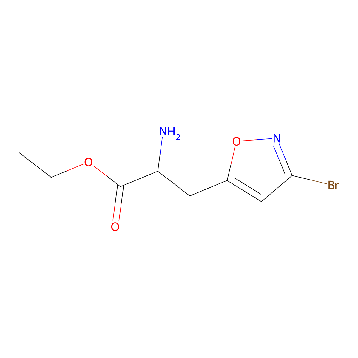 Ethyl 2-amino-3-(3-bromo-1,2-oxazol-5-yl)propanoate molecular structure, CAS 2680658-76-6