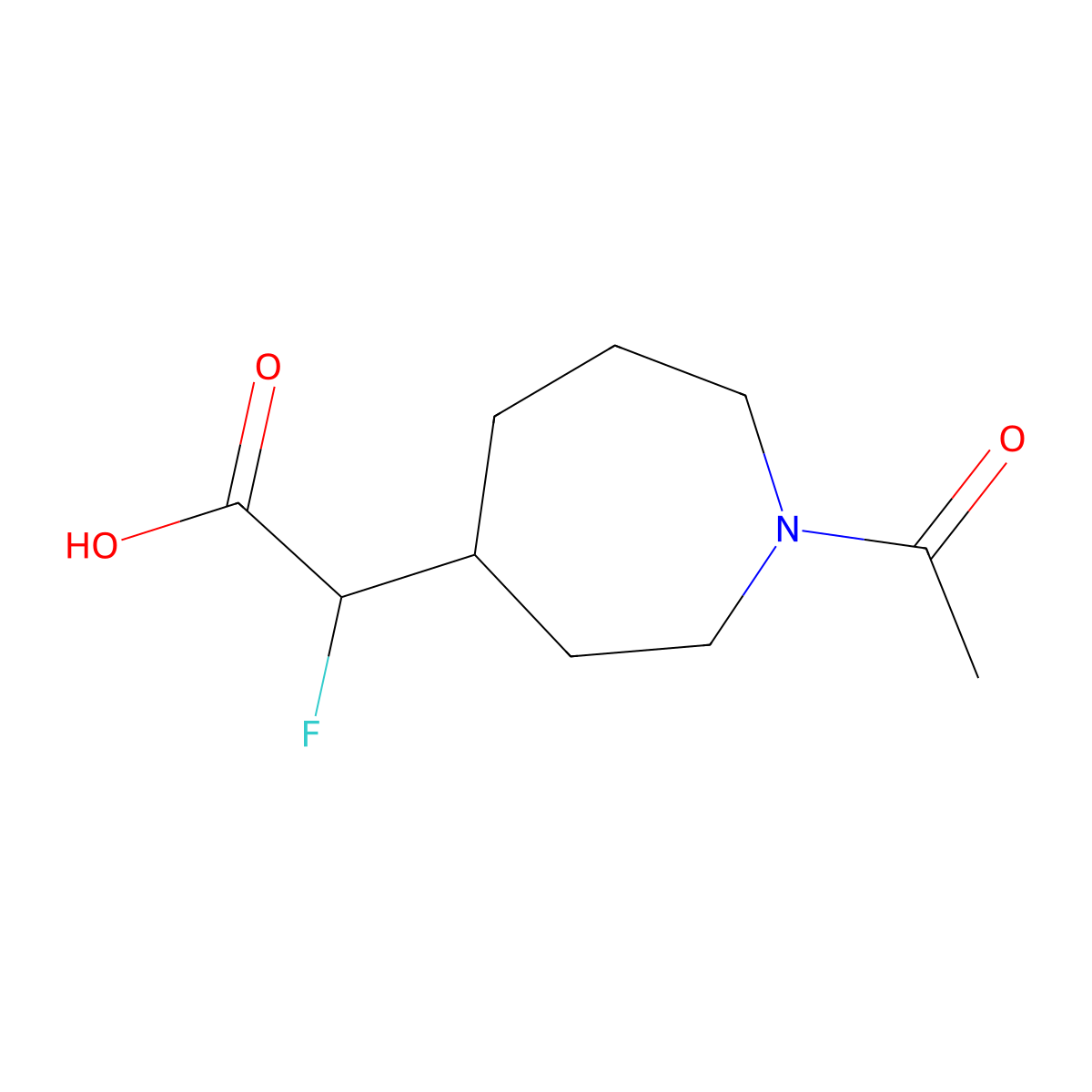 2-(1-Acetylazepan-4-yl)-2-fluoroacetic acid molecular structure, CAS 2680658-80-2