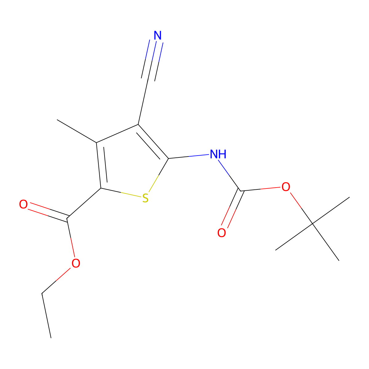 Ethyl 5-{[(tert-butoxy)carbonyl]amino}-4-cyano-3-methylthiophene-2-carboxylate molecular structure, CAS 2680658-89-1