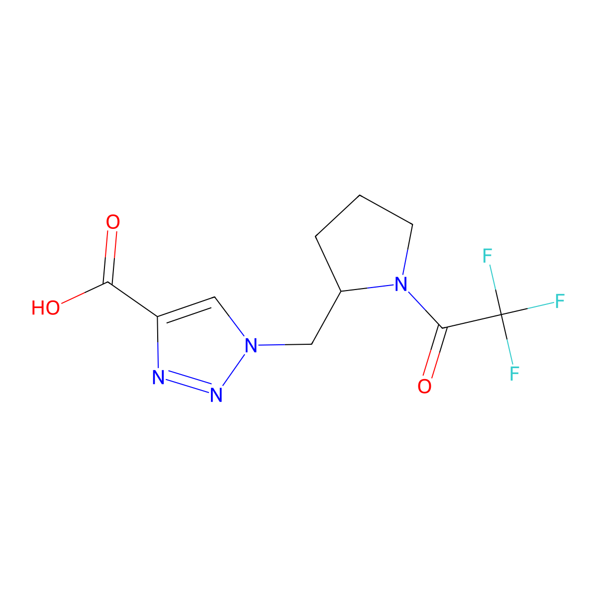 1-{[1-(2,2,2-trifluoroacetyl)pyrrolidin-2-yl]methyl}-1H-1,2,3-triazole-4-carboxylic acid molecular structure, CAS 2680659-22-5
