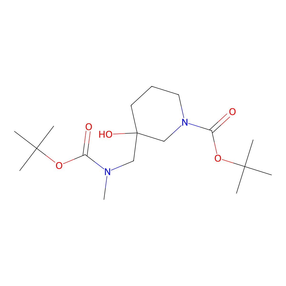 Tert-butyl 3-({[(tert-butoxy)carbonyl](methyl)amino}methyl)-3-hydroxypiperidine-1-carboxylate molecular structure, CAS 2680659-24-7