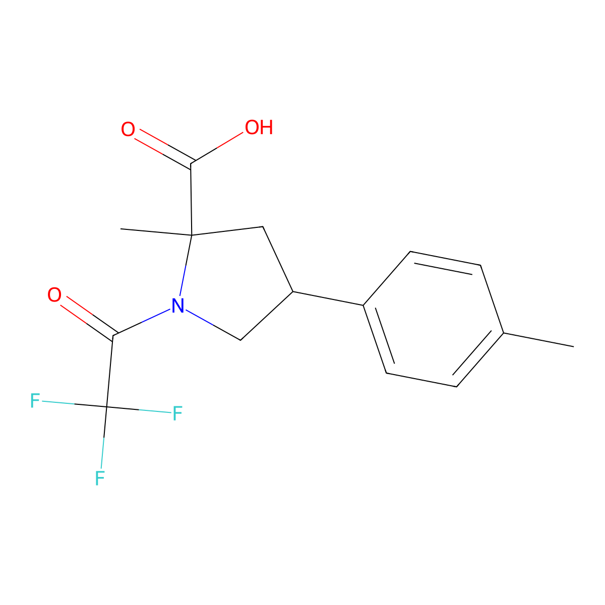 2-Methyl-4-(4-methylphenyl)-1-(2,2,2-trifluoroacetyl)pyrrolidine-2-carboxylic acid molecular structure, CAS 2680659-29-2