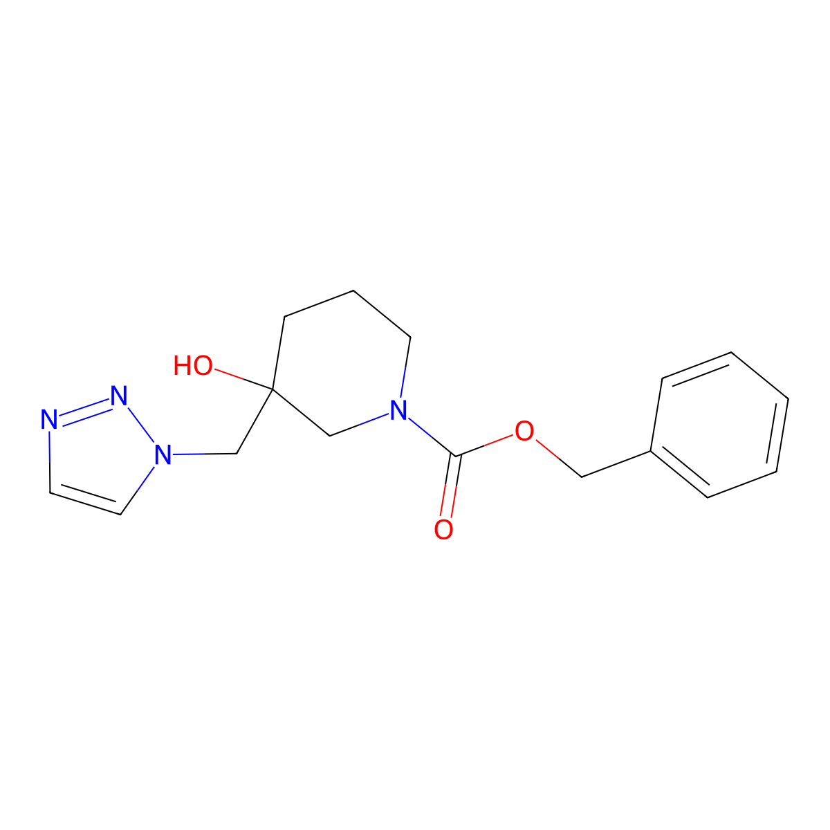 benzyl 3-hydroxy-3-[(1H-1,2,3-triazol-1-yl)methyl]piperidine-1-carboxylate molecular structure, CAS 2680659-31-6