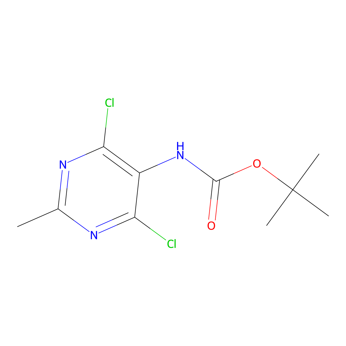 tert-butyl N-(4,6-dichloro-2-methylpyrimidin-5-yl)carbamate molecular structure, CAS 2680659-39-4