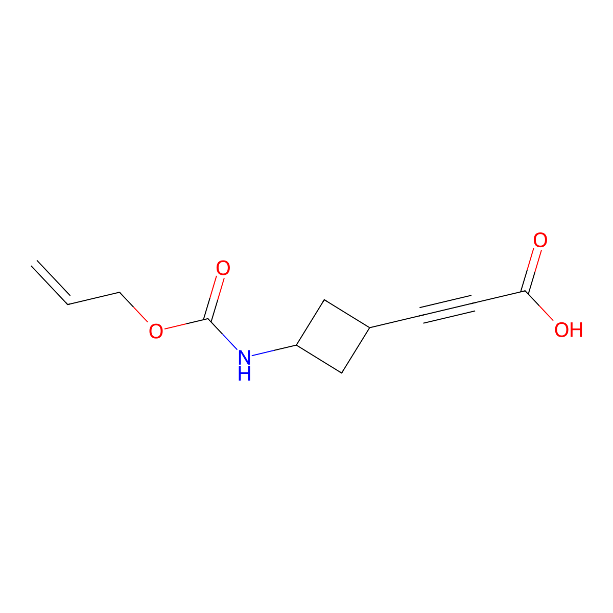 3-(3-{[(Prop-2-en-1-yloxy)carbonyl]amino}cyclobutyl)prop-2-ynoic acid molecular structure, CAS 2680659-45-2