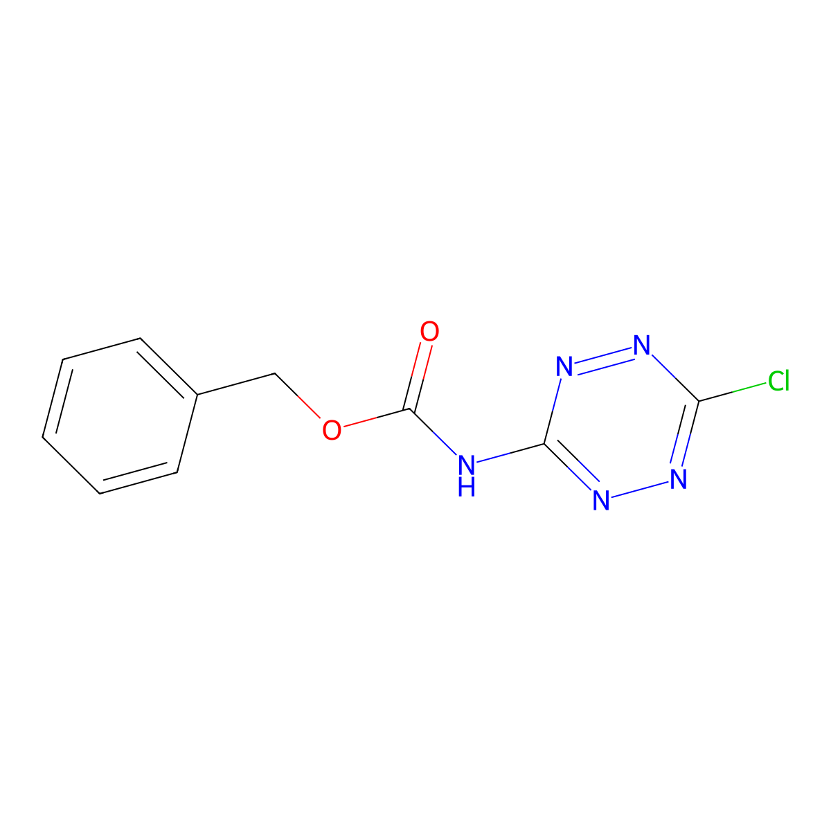 benzyl N-(6-chloro-1,2,4,5-tetrazin-3-yl)carbamate molecular structure, CAS 2680659-66-7