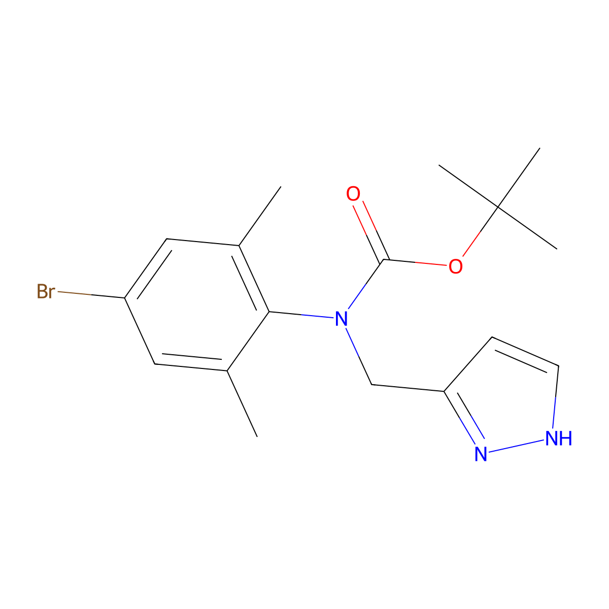 tert-butyl N-(4-bromo-2,6-dimethylphenyl)-N-[(1H-pyrazol-3-yl)methyl]carbamate molecular structure, CAS 2680659-67-8
