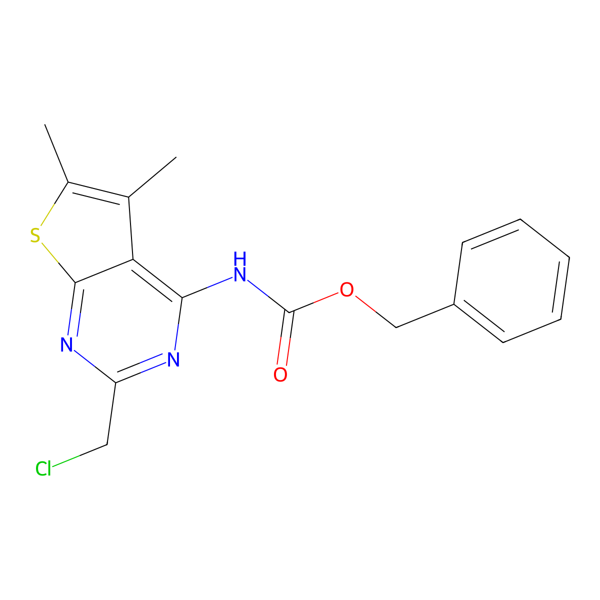 benzyl N-[2-(chloromethyl)-5,6-dimethylthieno[2,3-d]pyrimidin-4-yl]carbamate molecular structure, CAS 2680659-78-1