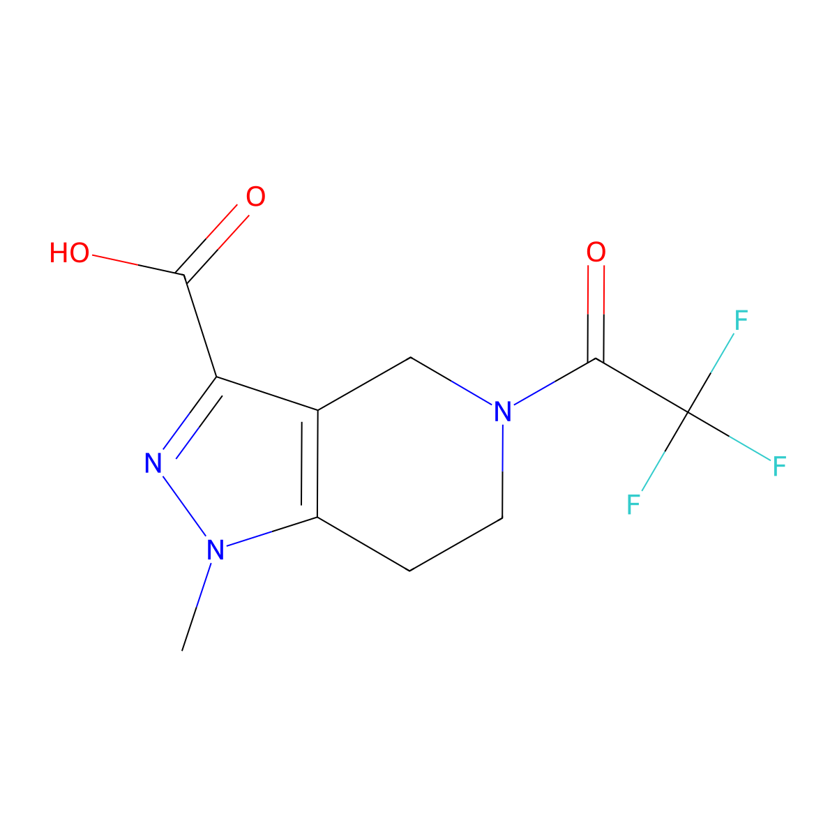1-methyl-5-(2,2,2-trifluoroacetyl)-1H,4H,5H,6H,7H-pyrazolo[4,3-c]pyridine-3-carboxylic acid molecular structure, CAS 2680659-85-0