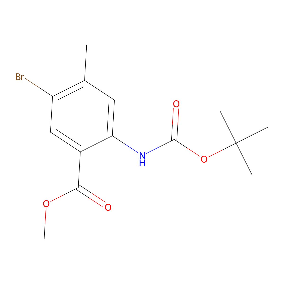 Methyl 5-bromo-2-{[(tert-butoxy)carbonyl]amino}-4-methylbenzoate molecular structure, CAS 2680660-13-1