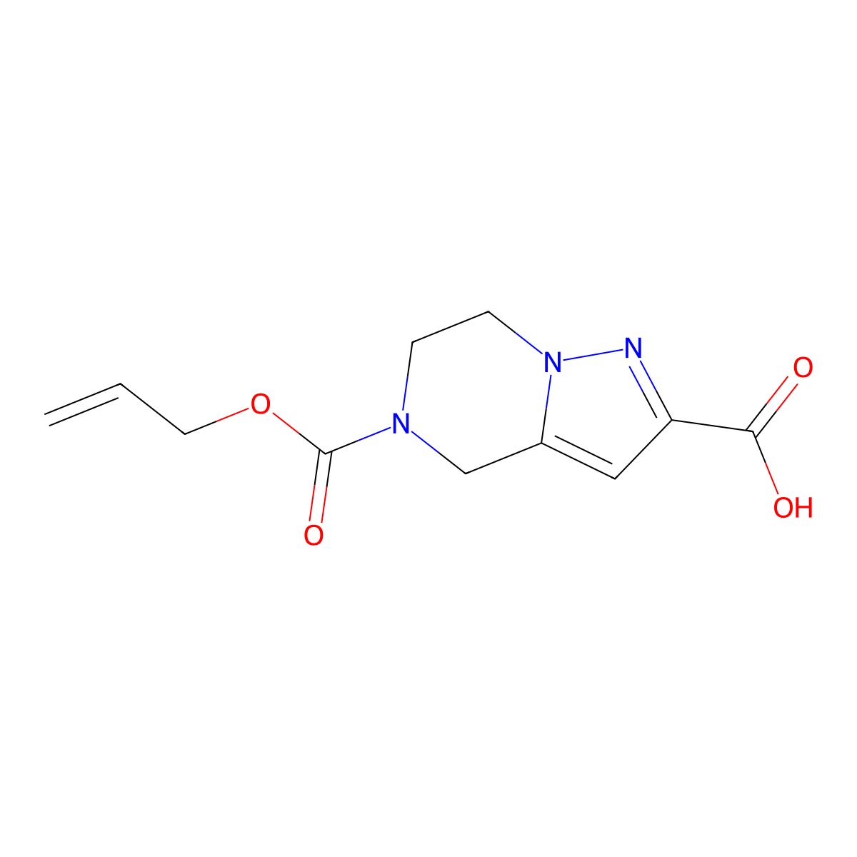 5-[(prop-2-en-1-yloxy)carbonyl]-4H,5H,6H,7H-pyrazolo[1,5-a]pyrazine-2-carboxylic acid molecular structure, CAS 2680660-16-4