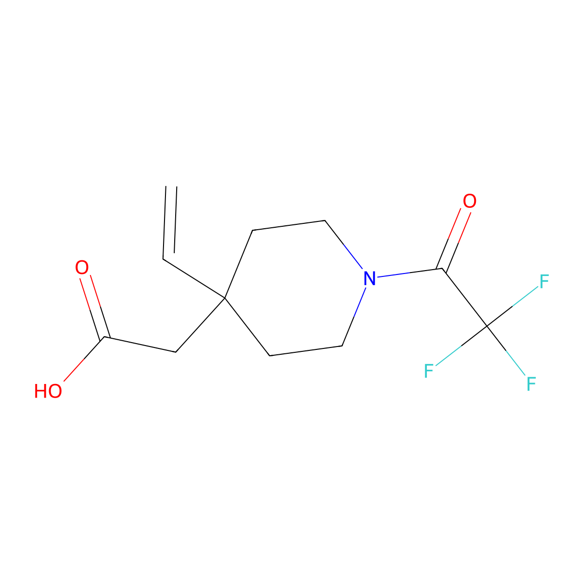 2-[4-Ethenyl-1-(2,2,2-trifluoroacetyl)piperidin-4-yl]acetic acid molecular structure, CAS 2680660-20-0