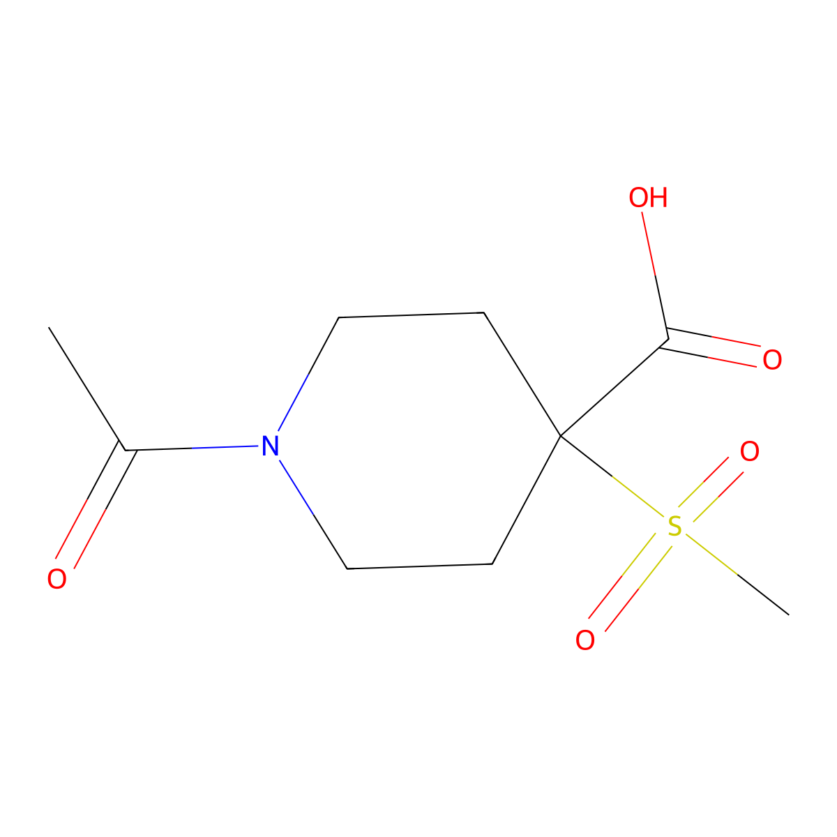 1-Acetyl-4-methanesulfonylpiperidine-4-carboxylic acid molecular structure, CAS 2680660-21-1