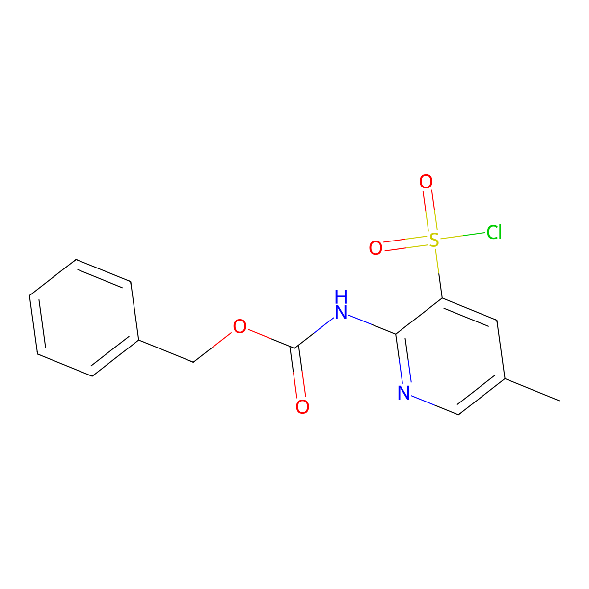 Benzyl (3-(chlorosulfonyl)-5-methylpyridin-2-yl)carbamate molecular structure, CAS 2680660-26-6