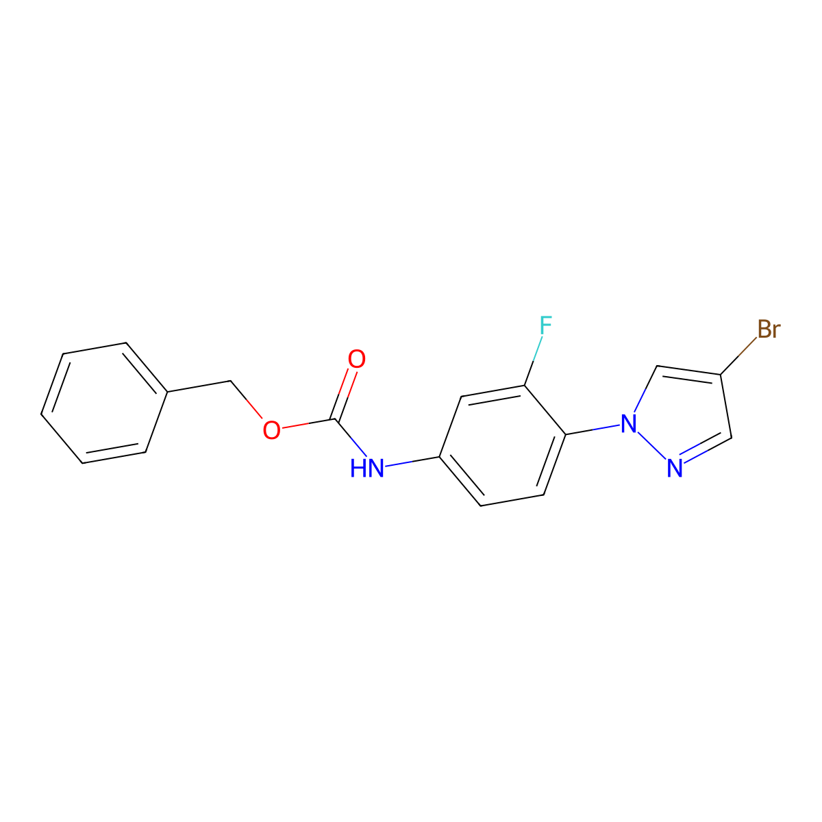 benzyl N-[4-(4-bromo-1H-pyrazol-1-yl)-3-fluorophenyl]carbamate molecular structure, CAS 2680660-39-1