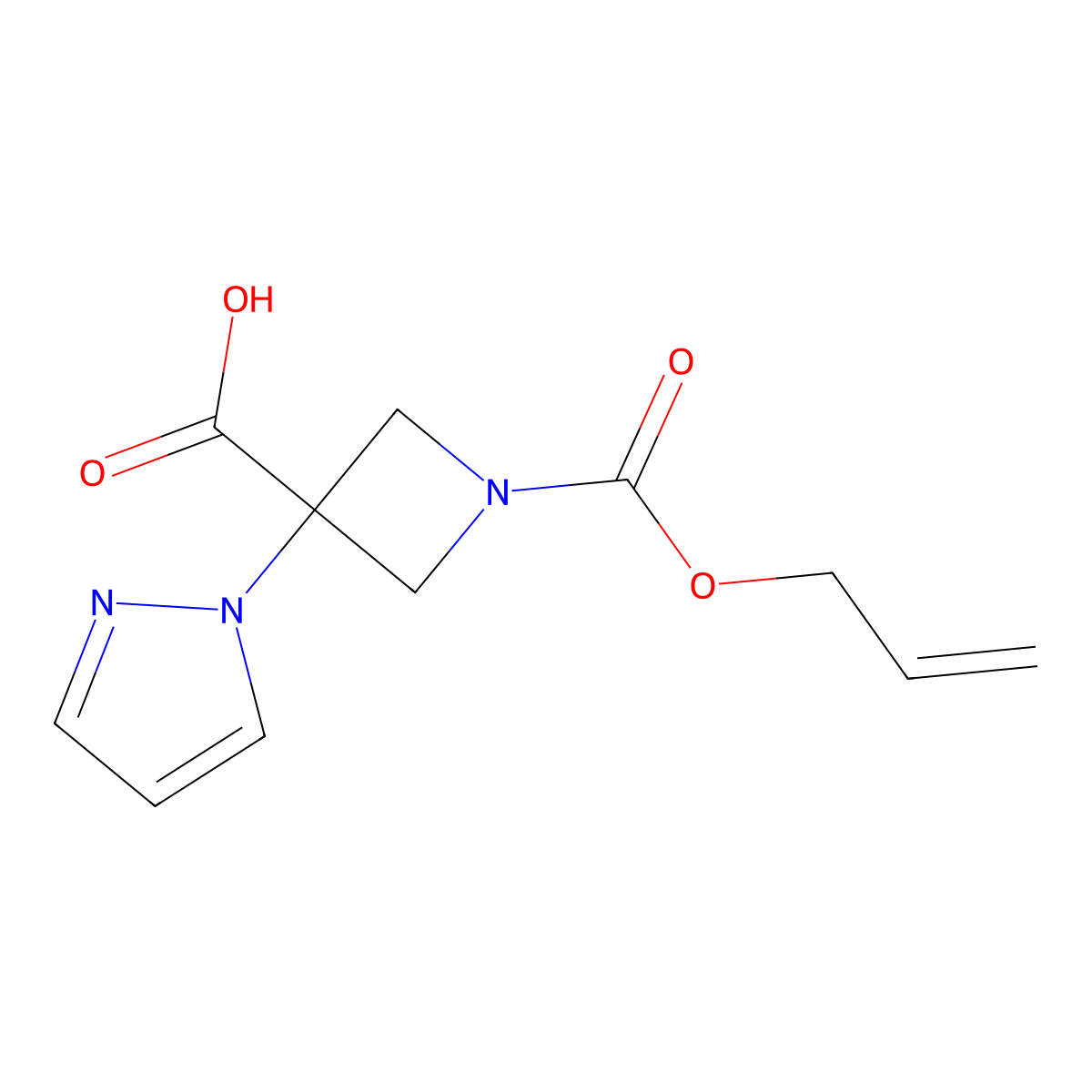 1-[(prop-2-en-1-yloxy)carbonyl]-3-(1H-pyrazol-1-yl)azetidine-3-carboxylic acid molecular structure, CAS 2680660-56-2