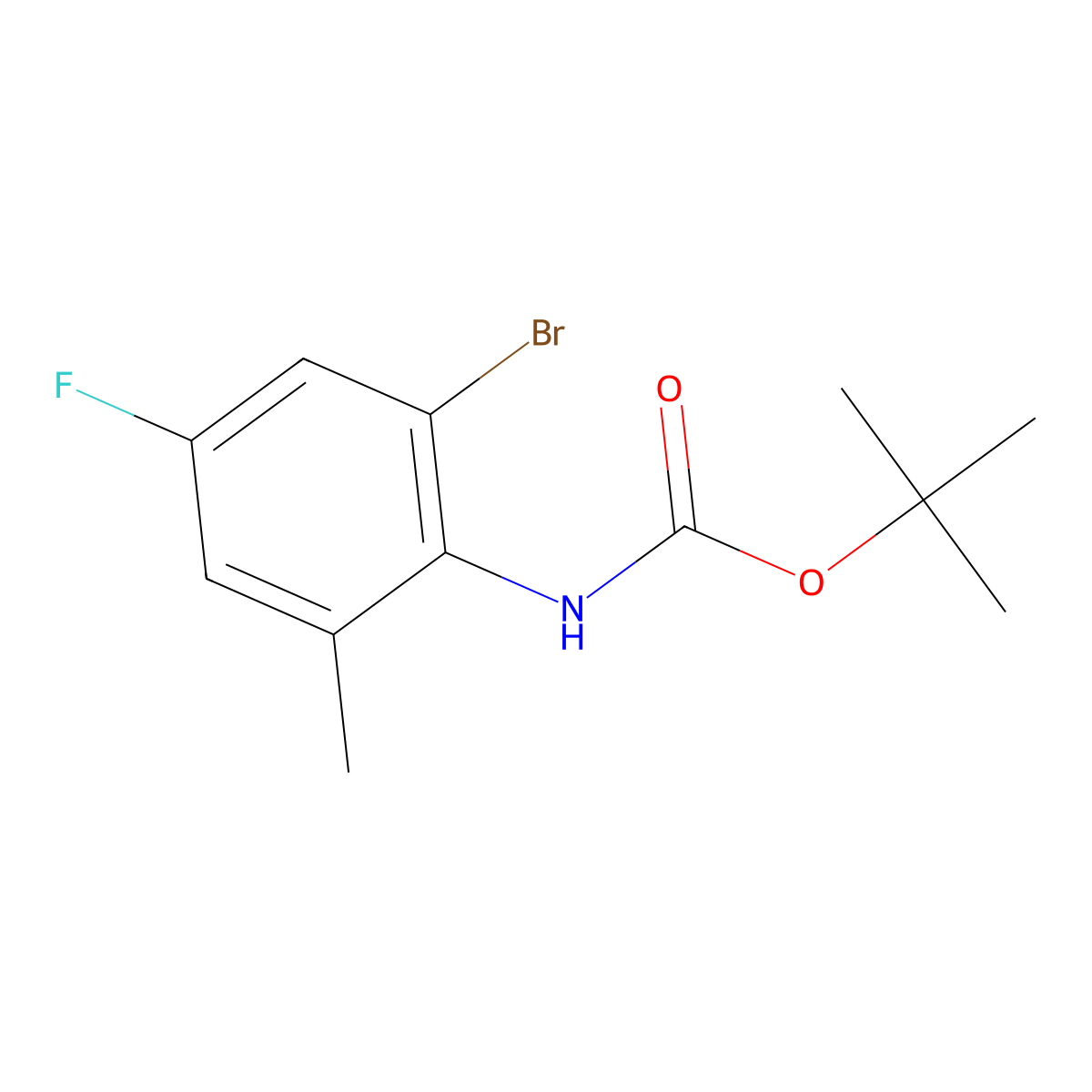 tert-butyl N-(2-bromo-4-fluoro-6-methylphenyl)carbamate molecular structure, CAS 2680660-61-9