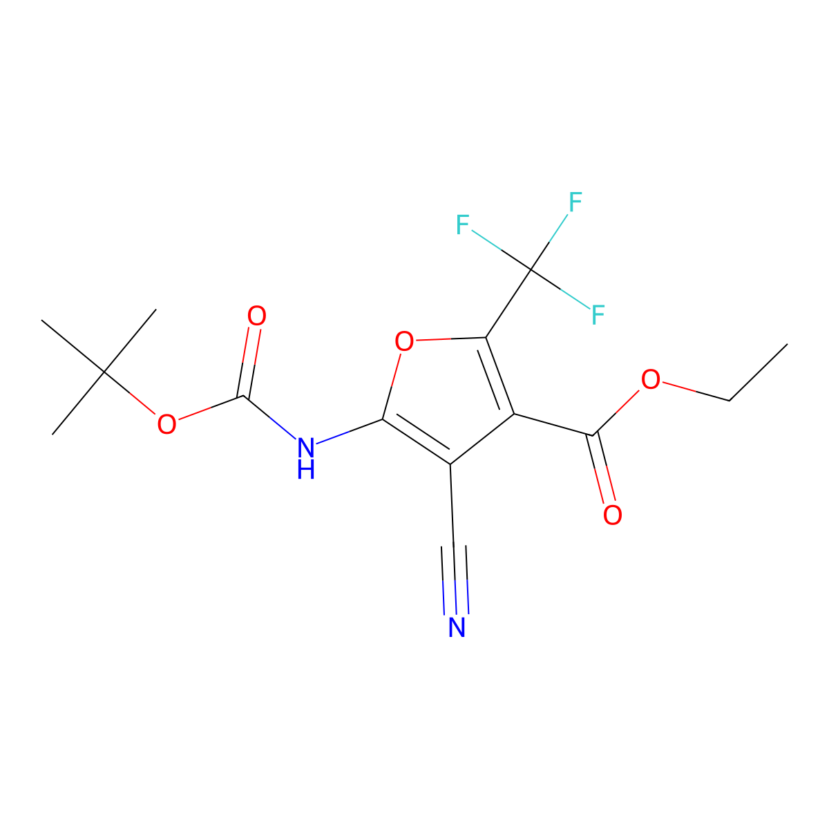 Ethyl 5-{[(tert-butoxy)carbonyl]amino}-4-cyano-2-(trifluoromethyl)furan-3-carboxylate molecular structure, CAS 2680660-68-6