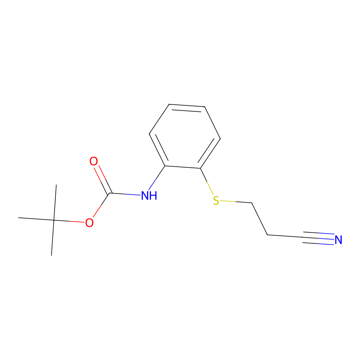 tert-butyl N-{2-[(2-cyanoethyl)sulfanyl]phenyl}carbamate molecular structure, CAS 2680660-69-7