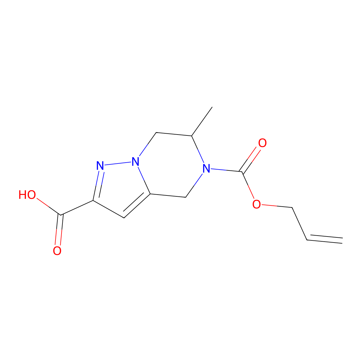 6-methyl-5-[(prop-2-en-1-yloxy)carbonyl]-4H,5H,6H,7H-pyrazolo[1,5-a]pyrazine-2-carboxylic acid molecular structure, CAS 2680660-71-1
