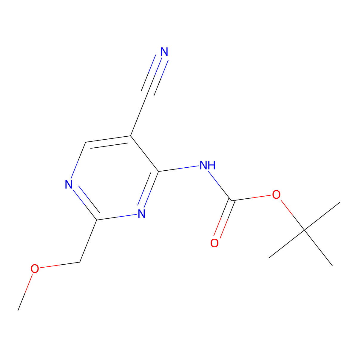 tert-butyl N-[5-cyano-2-(methoxymethyl)pyrimidin-4-yl]carbamate molecular structure, CAS 2680660-83-5
