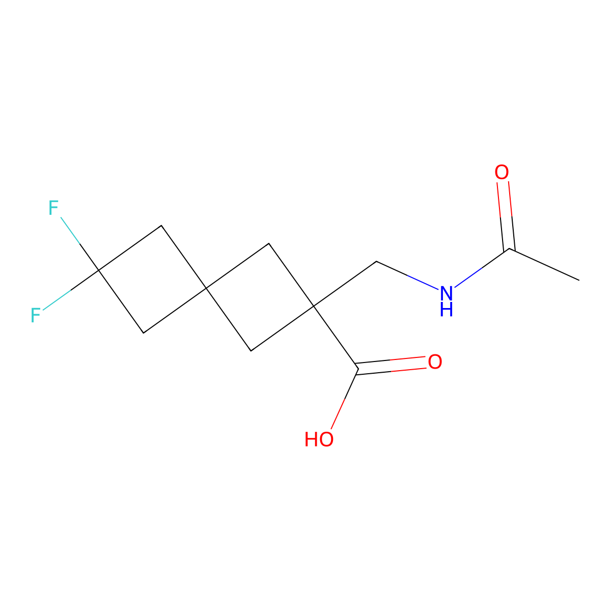 2-(Acetamidomethyl)-6,6-difluorospiro[3.3]heptane-2-carboxylic acid molecular structure, CAS 2680660-89-1