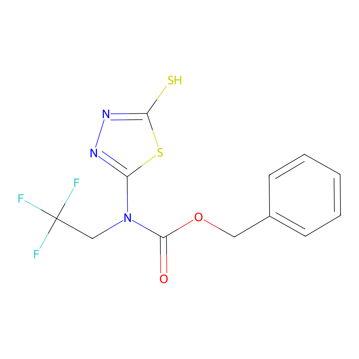 benzyl N-(5-sulfanyl-1,3,4-thiadiazol-2-yl)-N-(2,2,2-trifluoroethyl)carbamate molecular structure, CAS 2680660-93-7