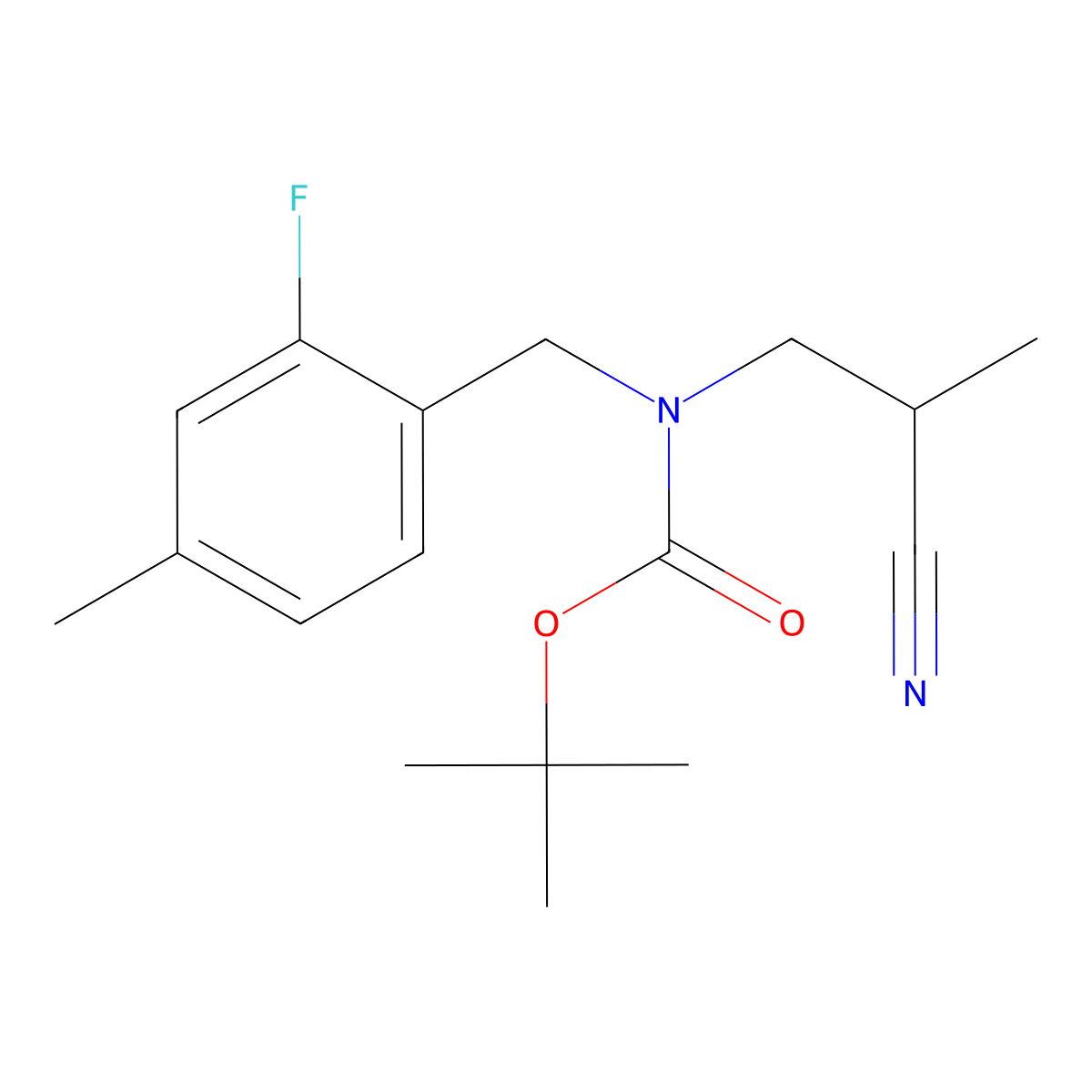 tert-butyl N-(2-cyano-2-methylethyl)-N-[(2-fluoro-4-methylphenyl)methyl]carbamate molecular structure, CAS 2680661-02-1