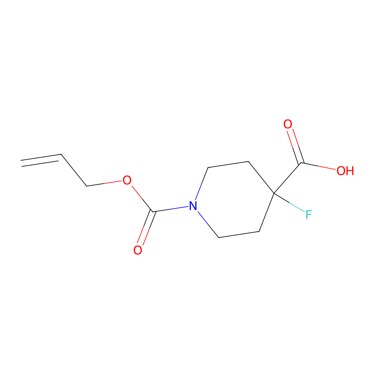 4-Fluoro-1-[(prop-2-en-1-yloxy)carbonyl]piperidine-4-carboxylic acid molecular structure, CAS 2680661-07-6