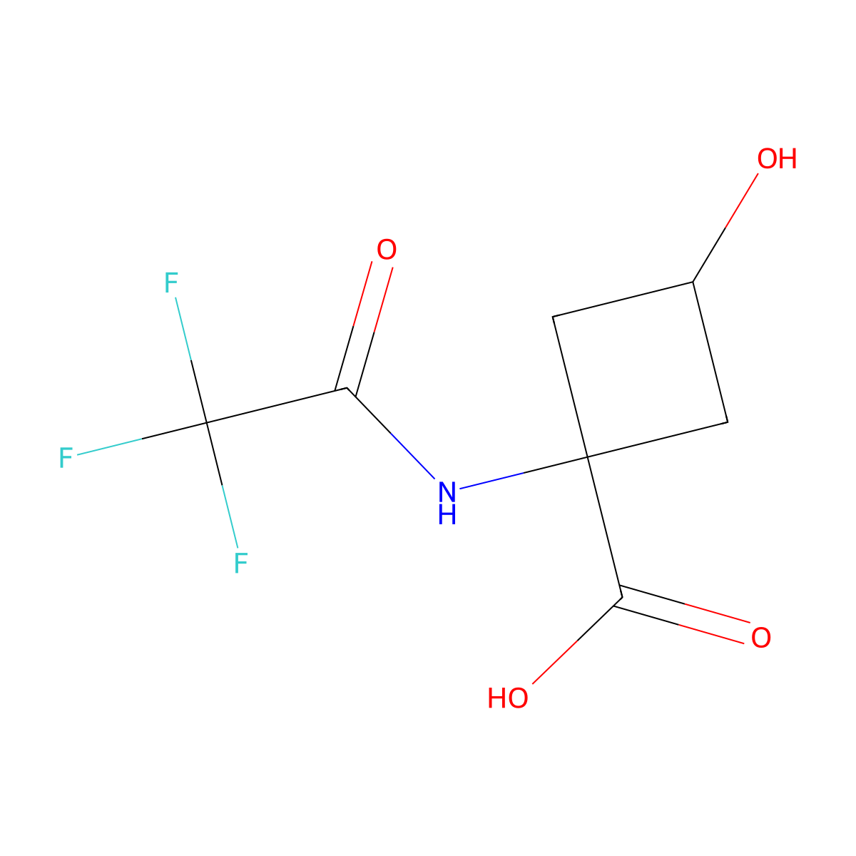 3-Hydroxy-1-(2,2,2-trifluoroacetamido)cyclobutane-1-carboxylic acid molecular structure, CAS 2680661-13-4