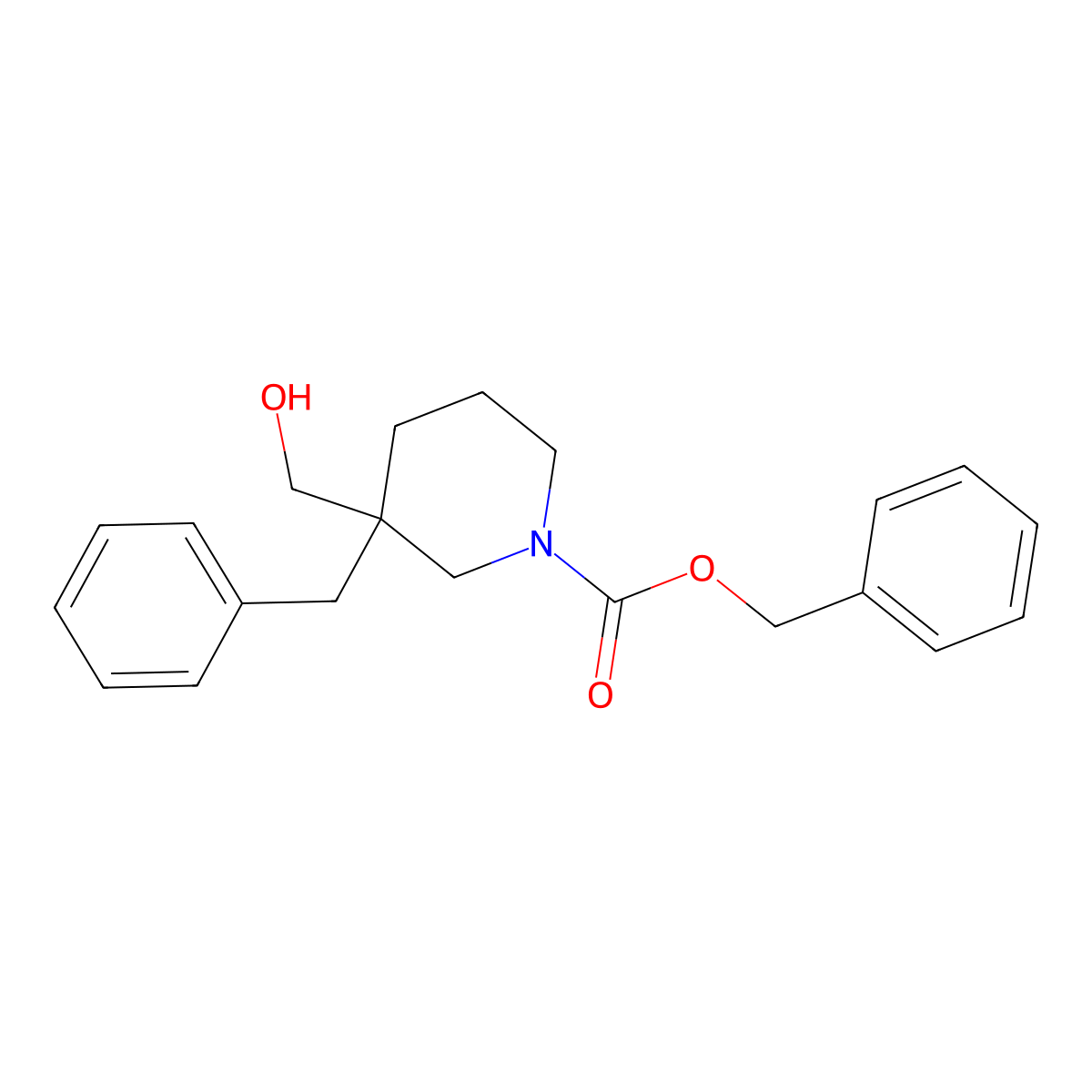 Benzyl 3-benzyl-3-(hydroxymethyl)piperidine-1-carboxylate molecular structure, CAS 2680661-33-8
