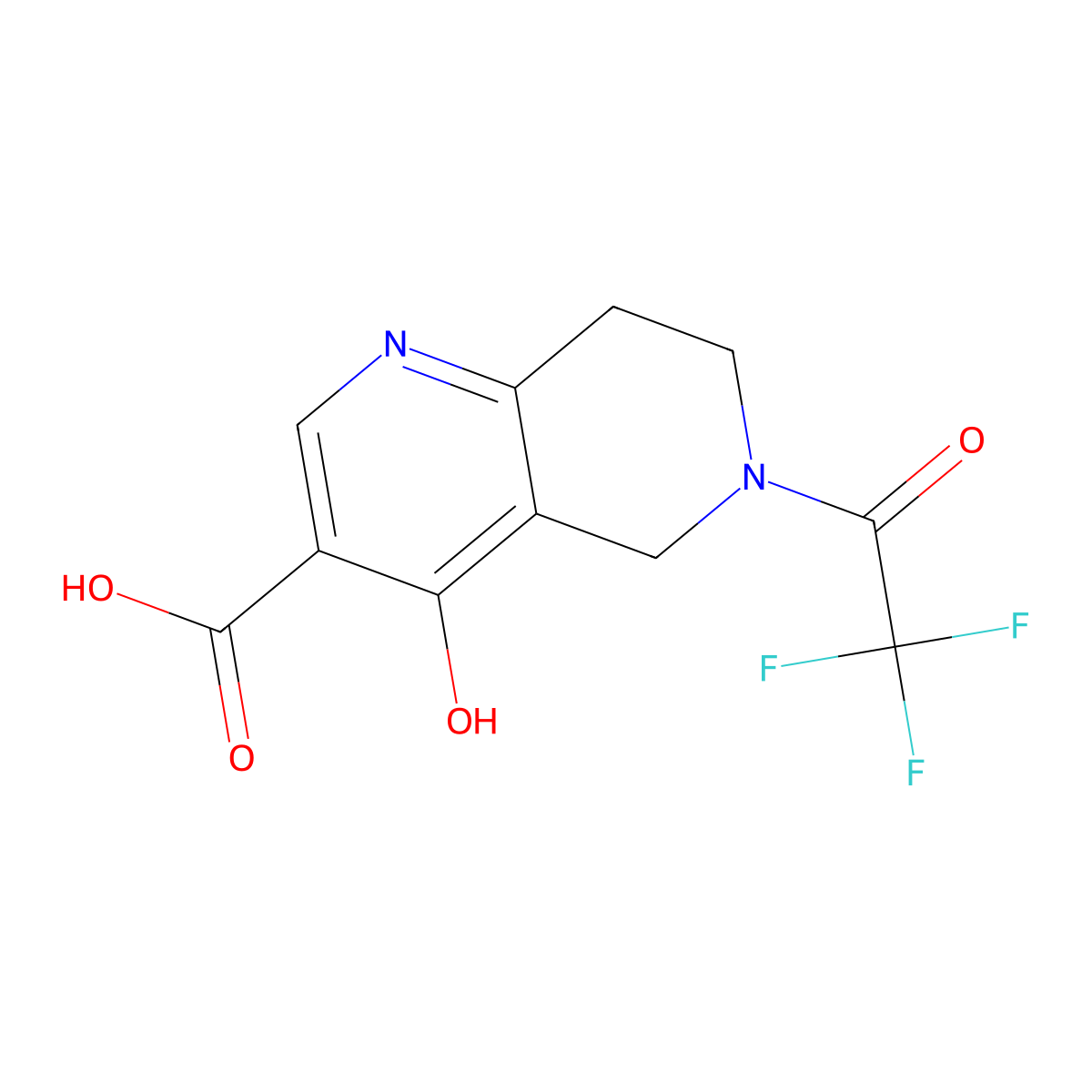 4-Hydroxy-6-(2,2,2-trifluoroacetyl)-5,6,7,8-tetrahydro-1,6-naphthyridine-3-carboxylic acid molecular structure, CAS 2680661-36-1
