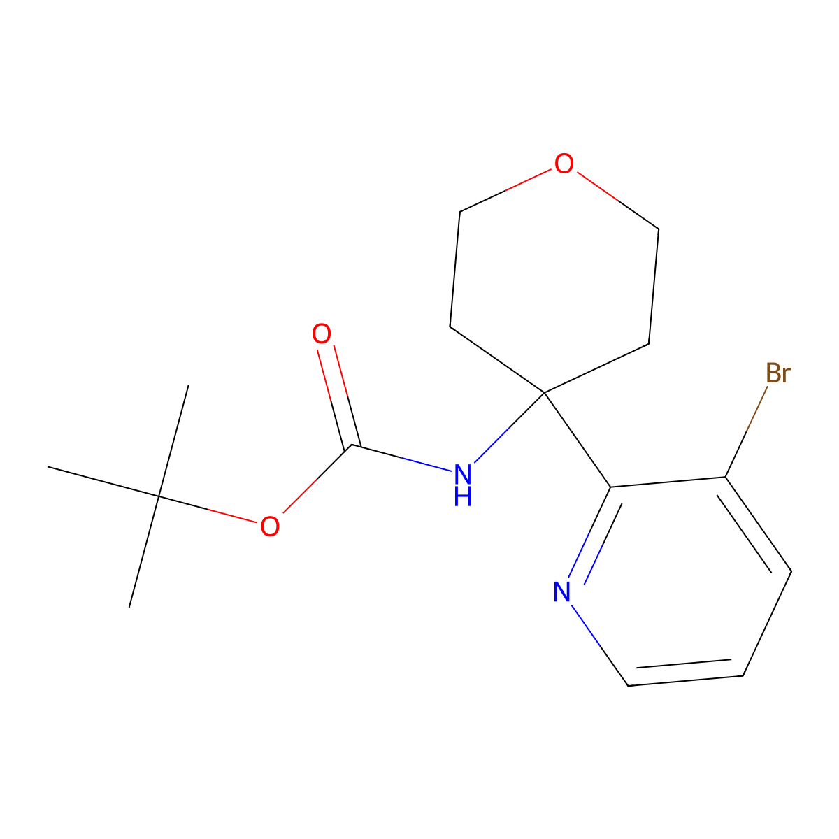 tert-butyl N-[4-(3-bromopyridin-2-yl)oxan-4-yl]carbamate molecular structure, CAS 2680661-39-4