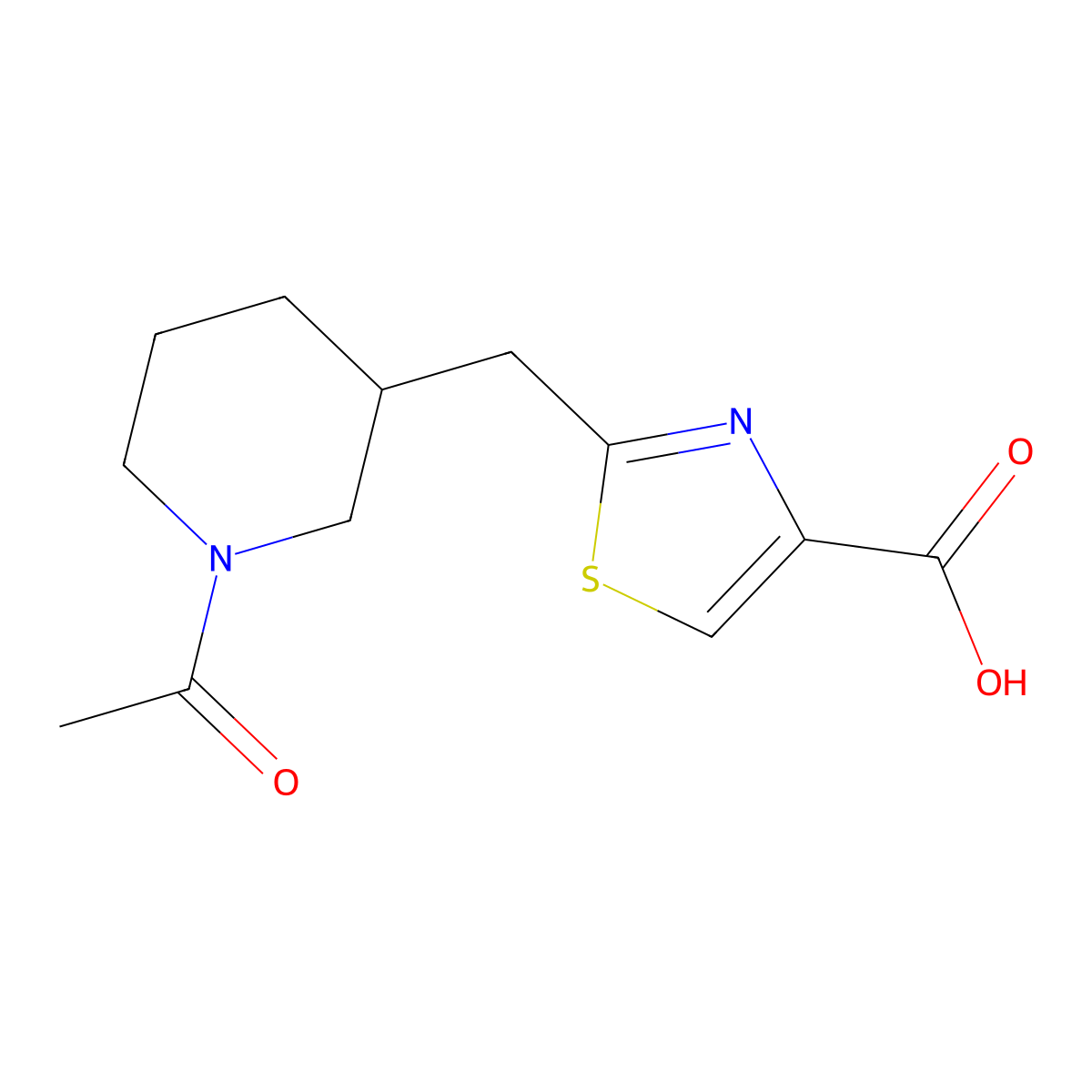 2-[(1-Acetylpiperidin-3-yl)methyl]-1,3-thiazole-4-carboxylic acid molecular structure, CAS 2680661-41-8