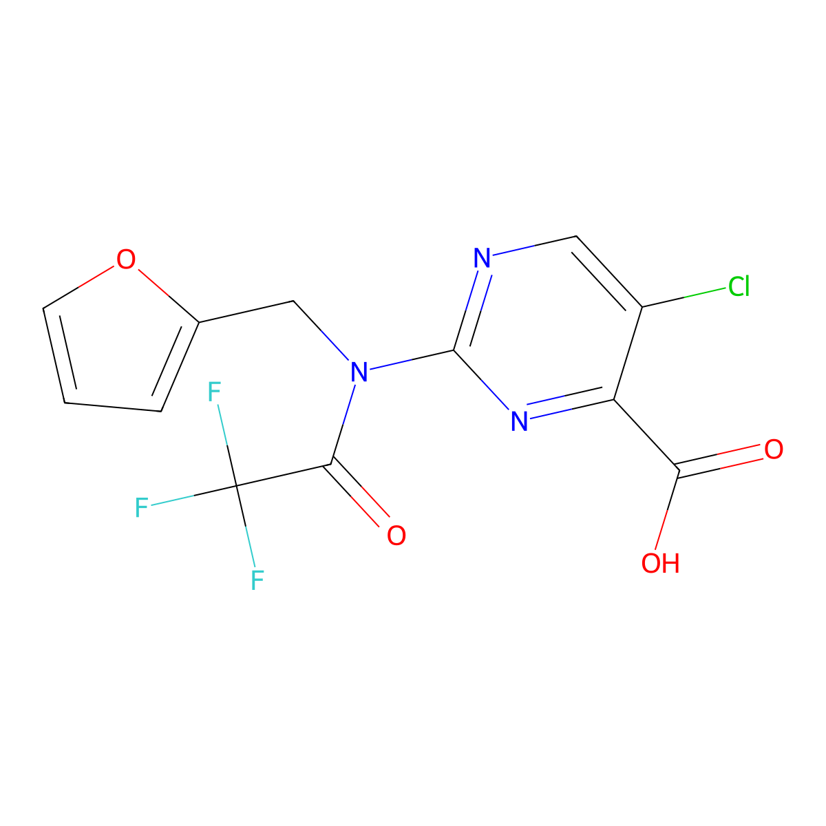 5-chloro-2-{2,2,2-trifluoro-N-[(furan-2-yl)methyl]acetamido}pyrimidine-4-carboxylic acid molecular structure, CAS 2680661-56-5