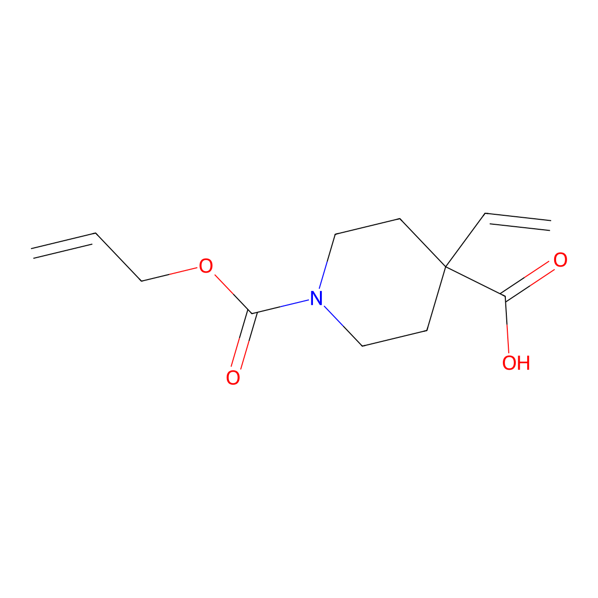 4-Ethenyl-1-[(prop-2-en-1-yloxy)carbonyl]piperidine-4-carboxylic acid molecular structure, CAS 2680661-67-8