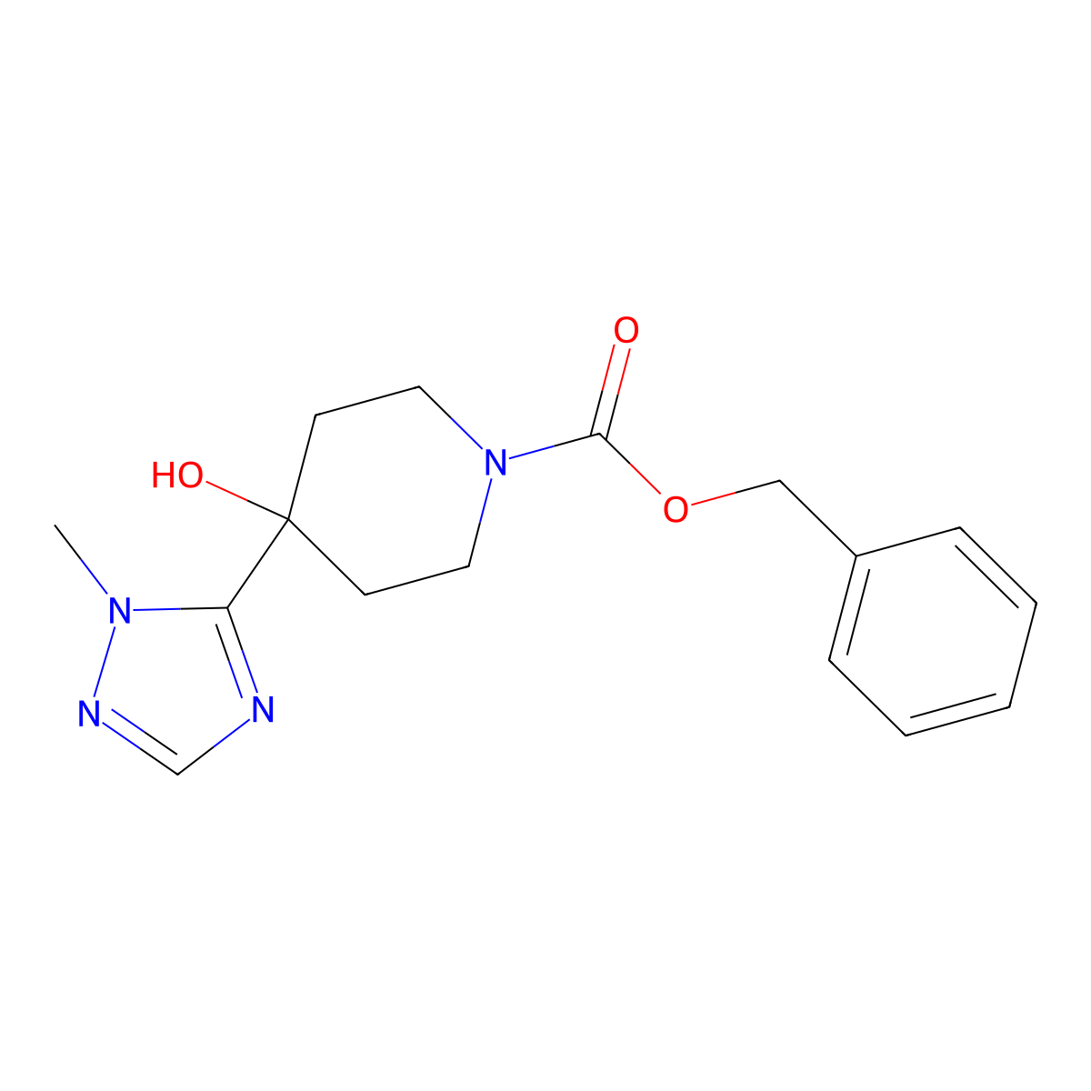 benzyl 4-hydroxy-4-(1-methyl-1H-1,2,4-triazol-5-yl)piperidine-1-carboxylate molecular structure, CAS 2680661-68-9
