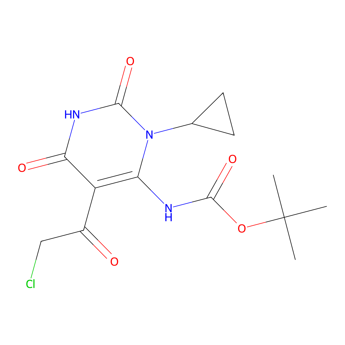 tert-butyl N-[5-(2-chloroacetyl)-3-cyclopropyl-2,6-dioxo-1,2,3,6-tetrahydropyrimidin-4-yl]carbamate molecular structure, CAS 2680661-73-6