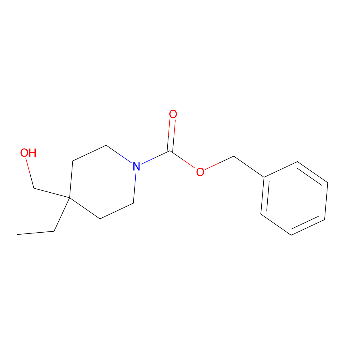 Benzyl 4-ethyl-4-(hydroxymethyl)piperidine-1-carboxylate molecular structure, CAS 2680661-76-9
