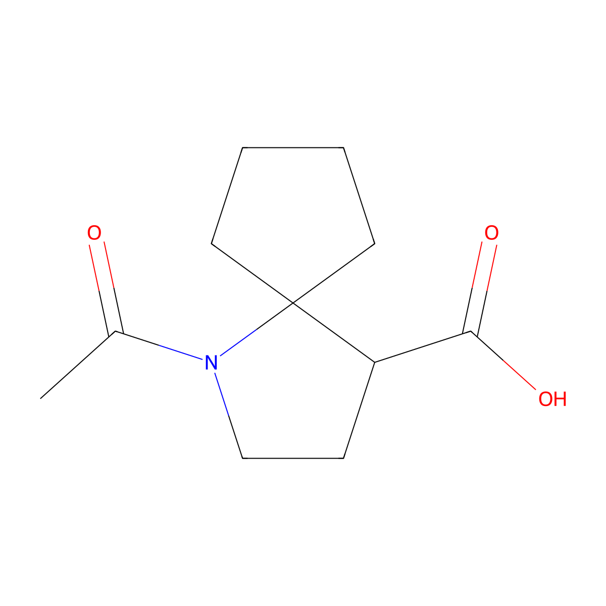 1-Acetyl-1-azaspiro[4.4]nonane-4-carboxylic acid molecular structure, CAS 2680662-04-6