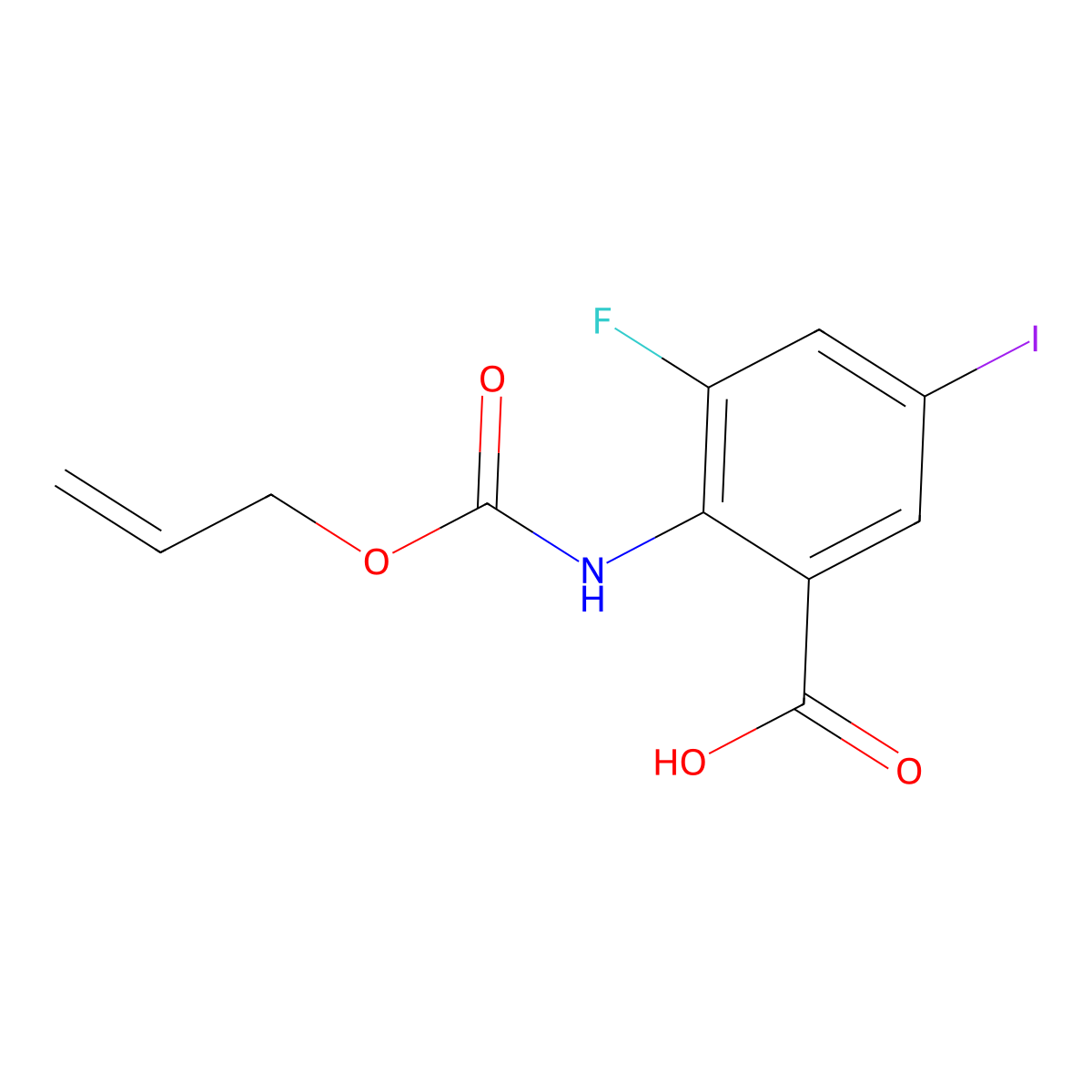 3-Fluoro-5-iodo-2-{[(prop-2-en-1-yloxy)carbonyl]amino}benzoic acid molecular structure, CAS 2680662-19-3