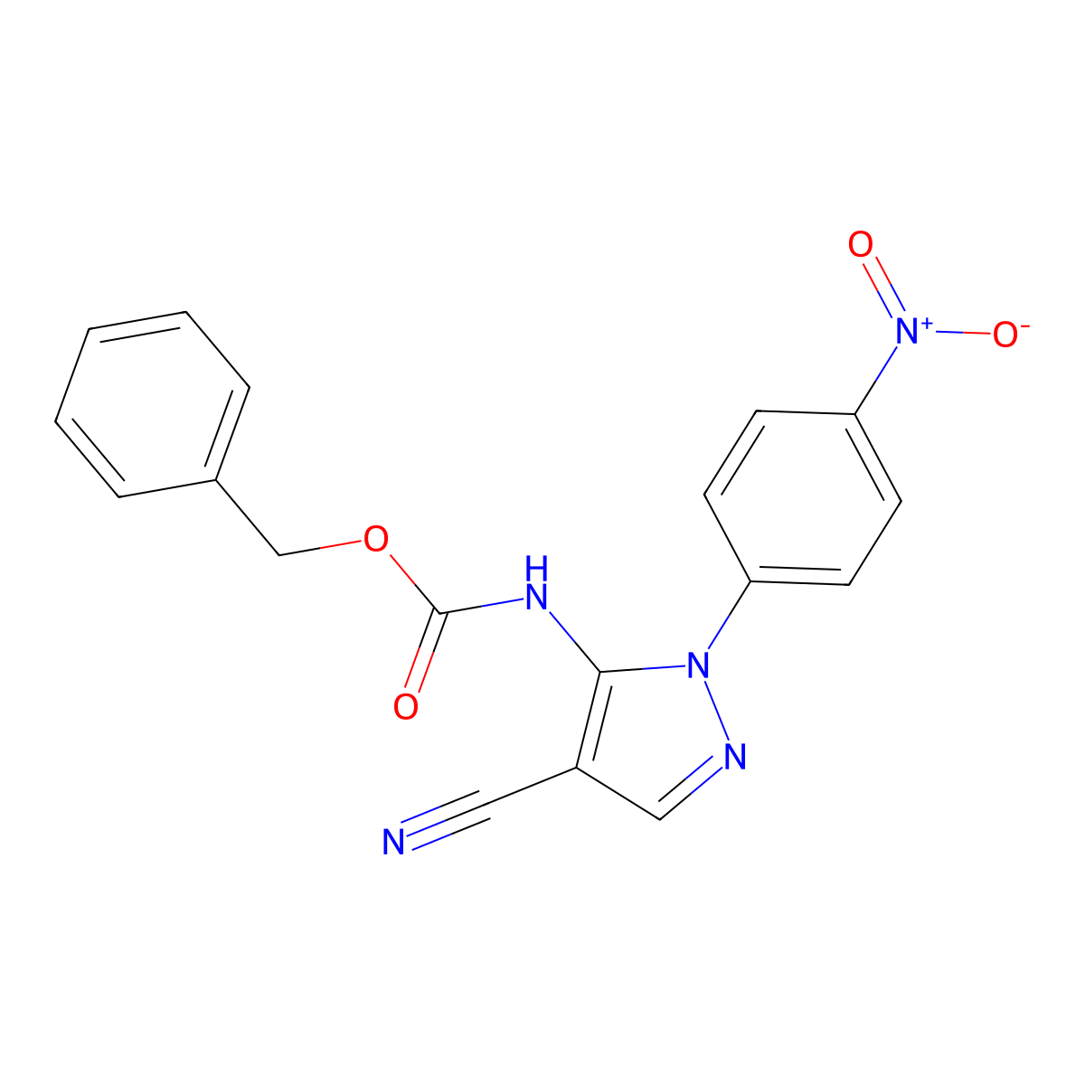 benzyl N-[4-cyano-1-(4-nitrophenyl)-1H-pyrazol-5-yl]carbamate molecular structure, CAS 2680662-32-0