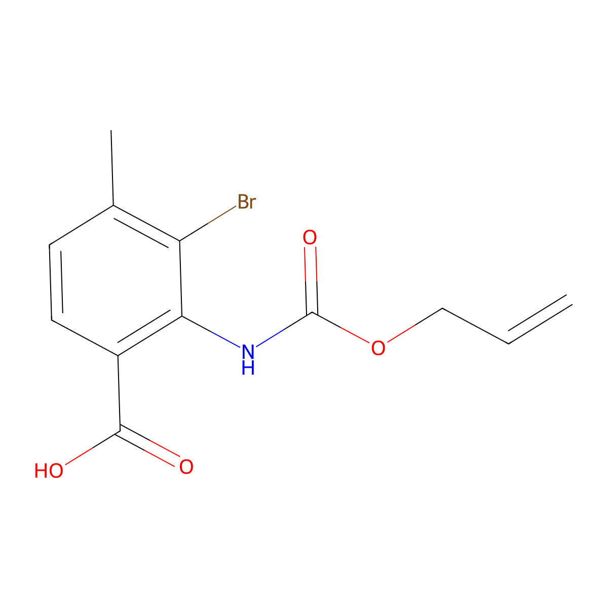 3-Bromo-4-methyl-2-{[(prop-2-en-1-yloxy)carbonyl]amino}benzoic acid molecular structure, CAS 2680662-37-5