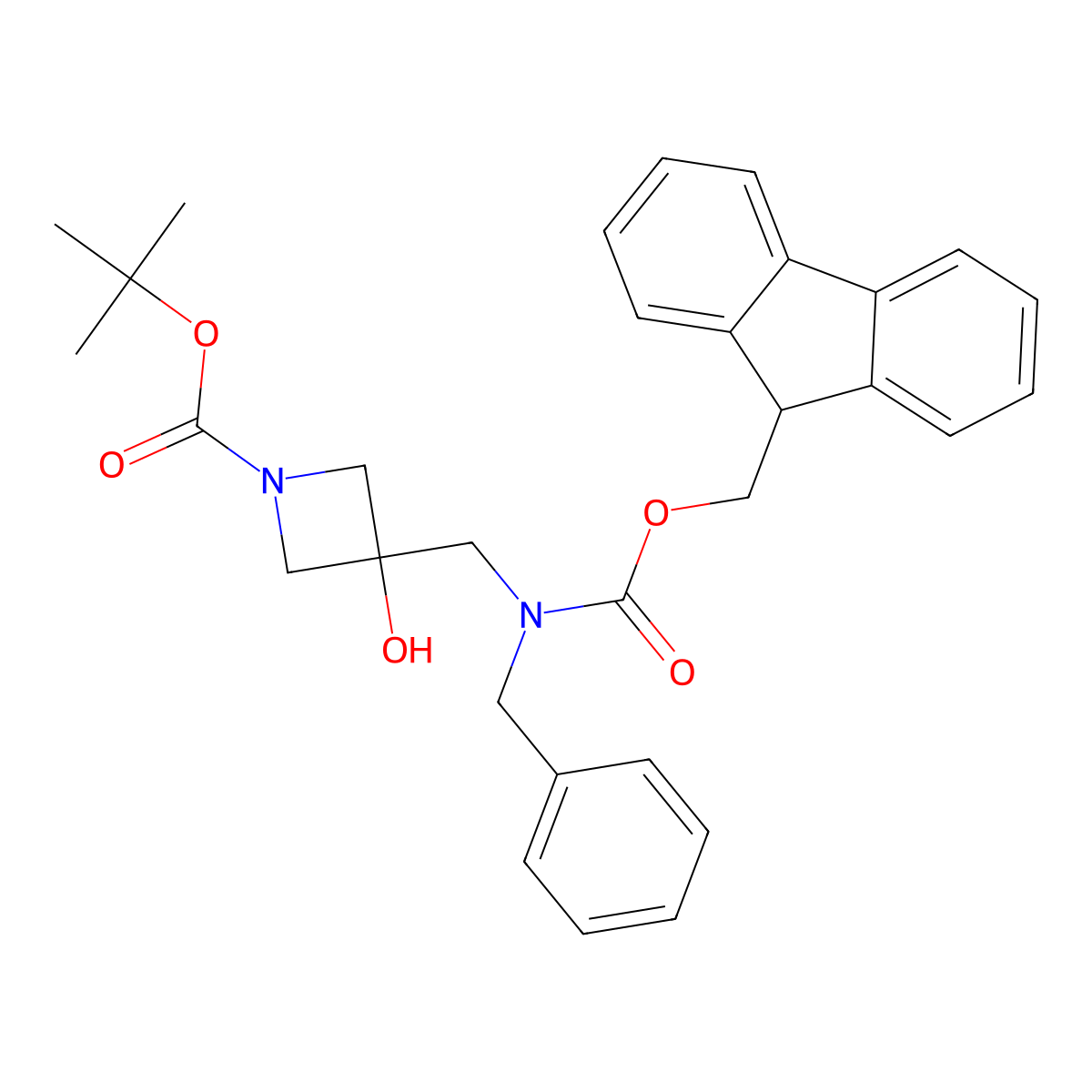 tert-butyl 3-{[benzyl({[(9H-fluoren-9-yl)methoxy]carbonyl})amino]methyl}-3-hydroxyazetidine-1-carboxylate molecular structure, CAS 2680662-39-7