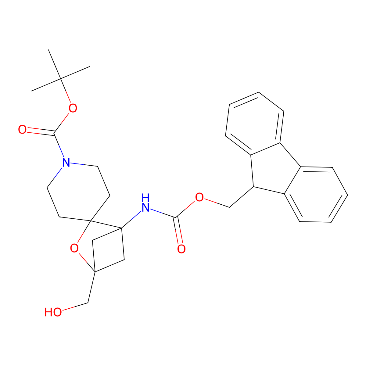tert-butyl 1-({[(9H-fluoren-9-yl)methoxy]carbonyl}amino)-4-(hydroxymethyl)-3-oxaspiro[bicyclo[2.1.1]hexane-2,4'-piperidine]-1'-carboxylate molecular structure, CAS 2680662-41-1